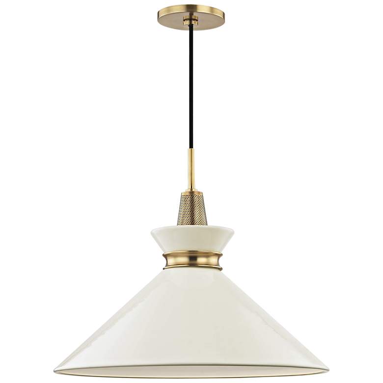 Image 2 Mitzi Kiki 18 inch Wide Aged Brass Pendant Light w/ Cream Shade