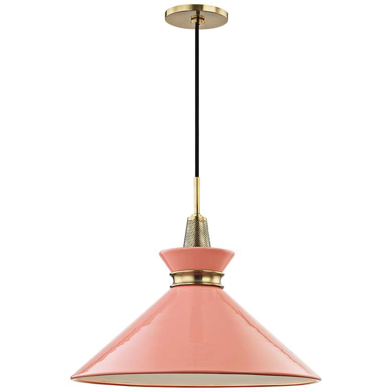 Image 2 Mitzi Kiki 18" Wide Aged Brass Pink Shade Pendant Light
