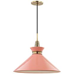 Mitzi Kiki 18" Wide Aged Brass Pink Shade Pendant Light