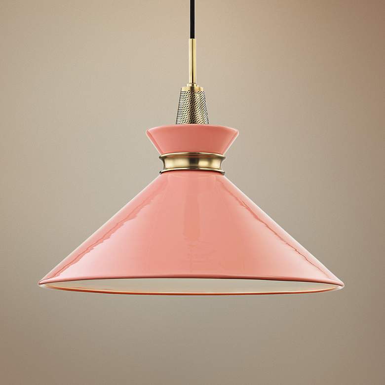 Image 1 Mitzi Kiki 18" Wide Aged Brass Pink Shade Pendant Light