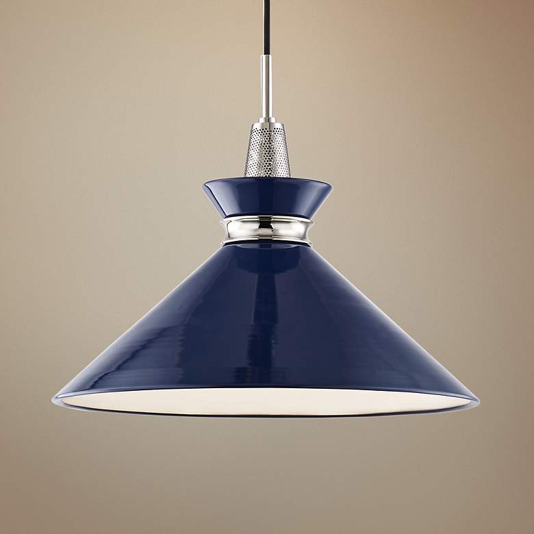 Image 1 Mitzi Kiki 18" Wide Polished Nickel Navy Blue Shade Pendant Light
