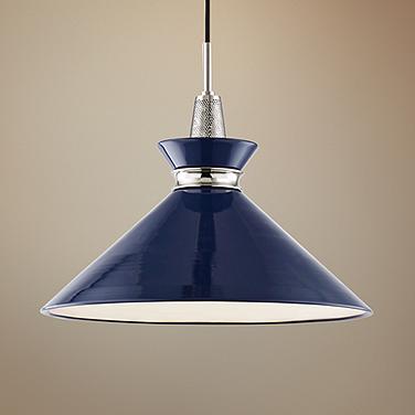 Mitzi Kiki 18" Wide Polished Nickel Navy Blue Shade Pendant Light