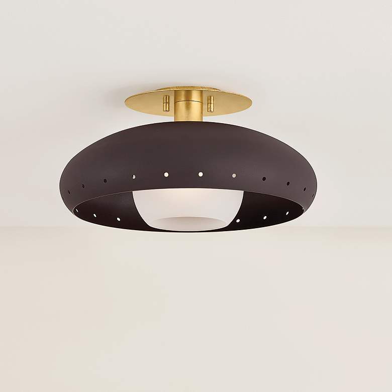 Image 1 Mitzi Kimber Flush Mount 15.75" in Aged Brass and Textured Bronze