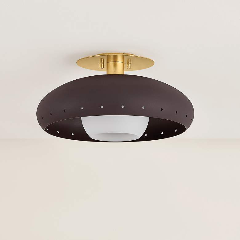 Image 3 Mitzi Kimber Flush Mount 15.75" in Aged Brass and Textured Bronze more views