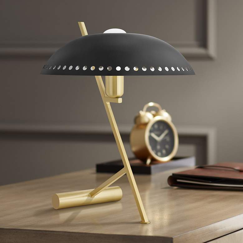 Image 1 Mitzi Landis 17 1/2"H Aged Brass and Black Accent Table Lamp