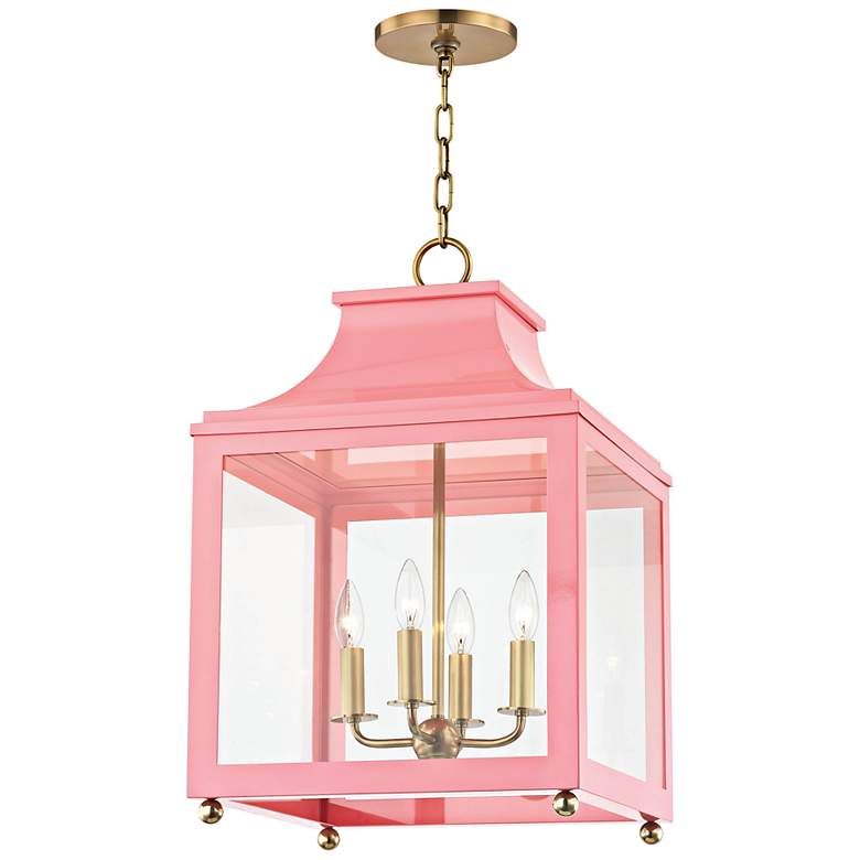 Image 2 Mitzi Leigh 16" Wide Aged Brass and Pink 4-Light Pendant
