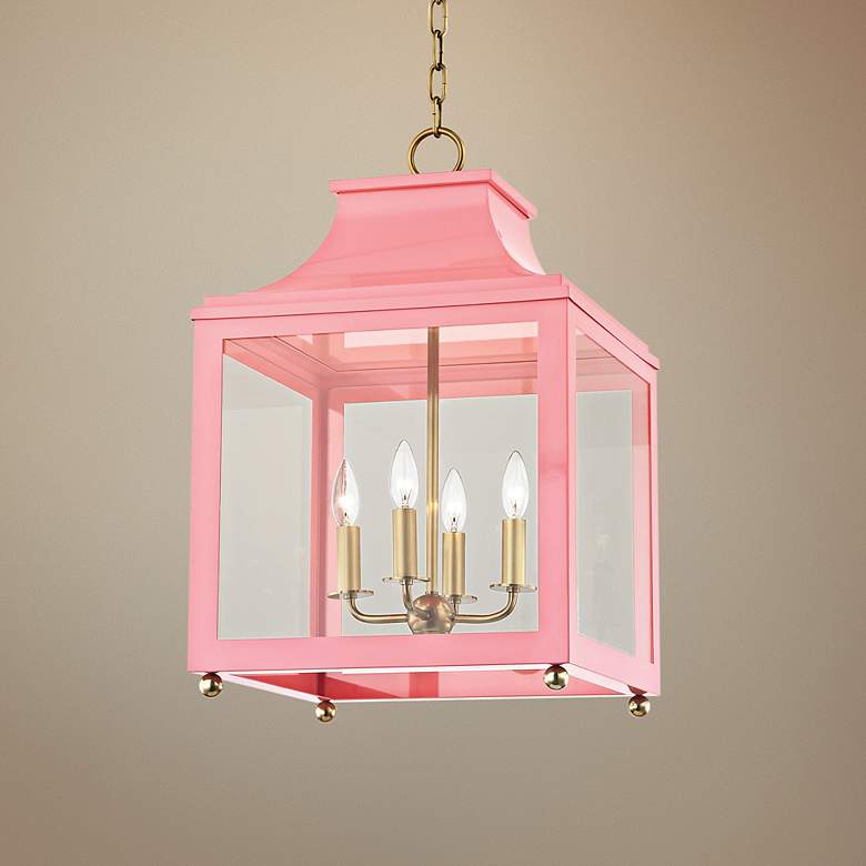 Image 1 Mitzi Leigh 16" Wide Aged Brass and Pink 4-Light Pendant