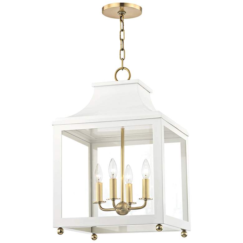 Image 2 Mitzi Leigh 16 inch Wide Aged Brass and White 4-Light Pendant