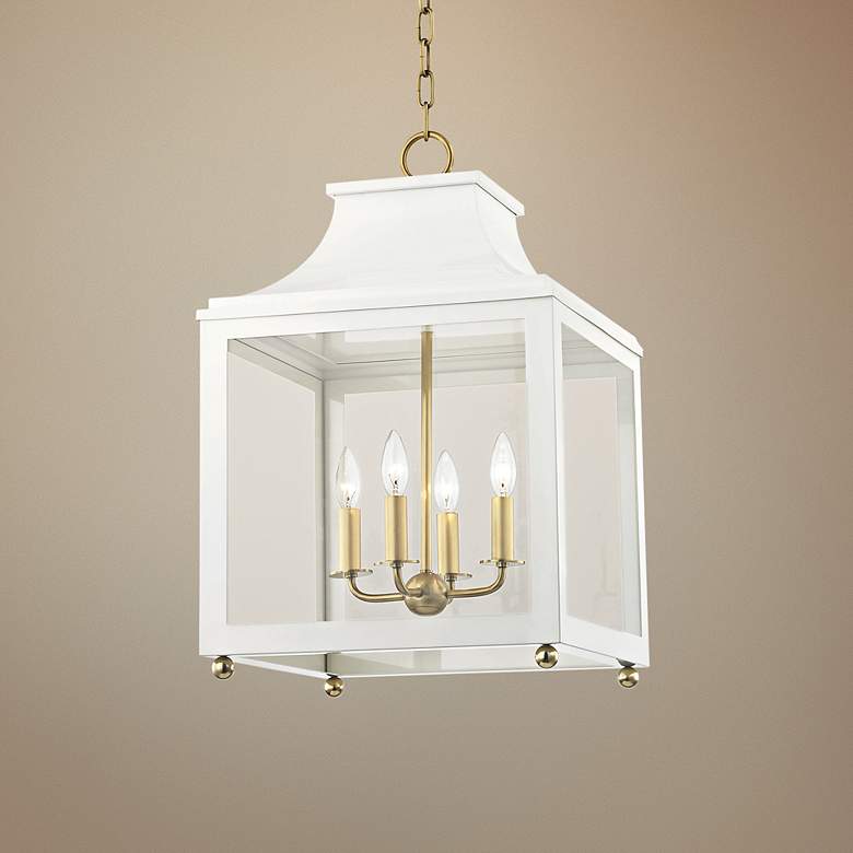 Image 1 Mitzi Leigh 16" Wide Aged Brass and White 4-Light Pendant
