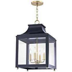 Mitzi Leigh 16" Wide Brass and Navy Traditional 4-Light Pendant