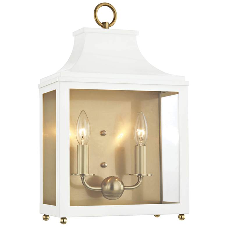 Image 1 Mitzi Leigh 18 1/2" High Brass and White 2-Light Wall Sconce