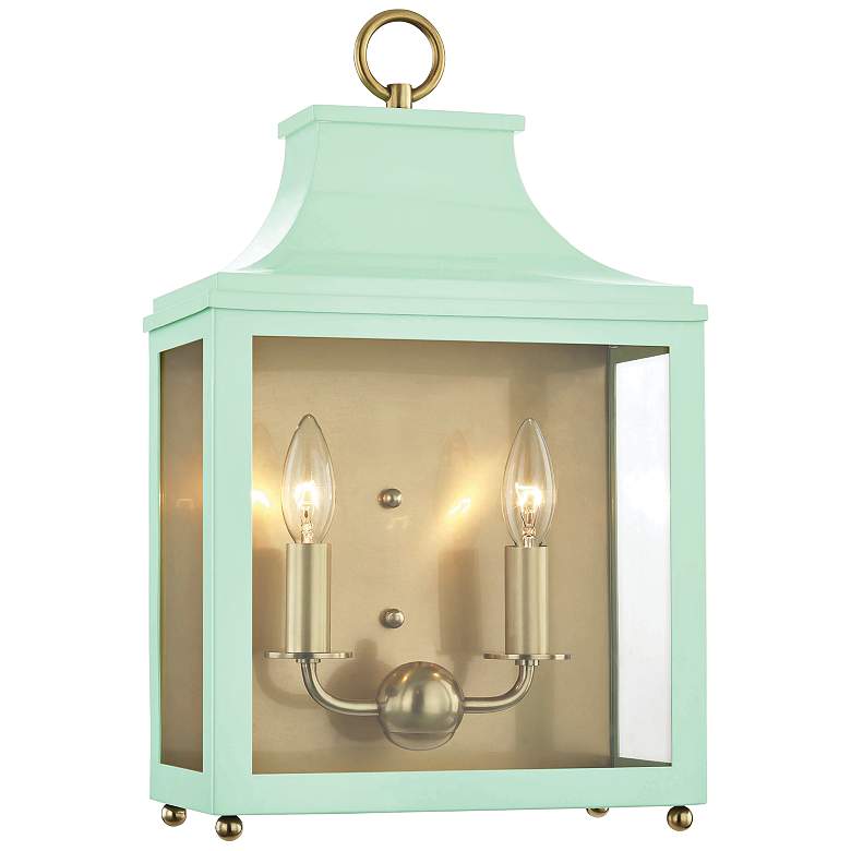 Image 1 Mitzi Leigh 18 1/2 inchH Aged Brass and Mint 2-Light Wall Sconce