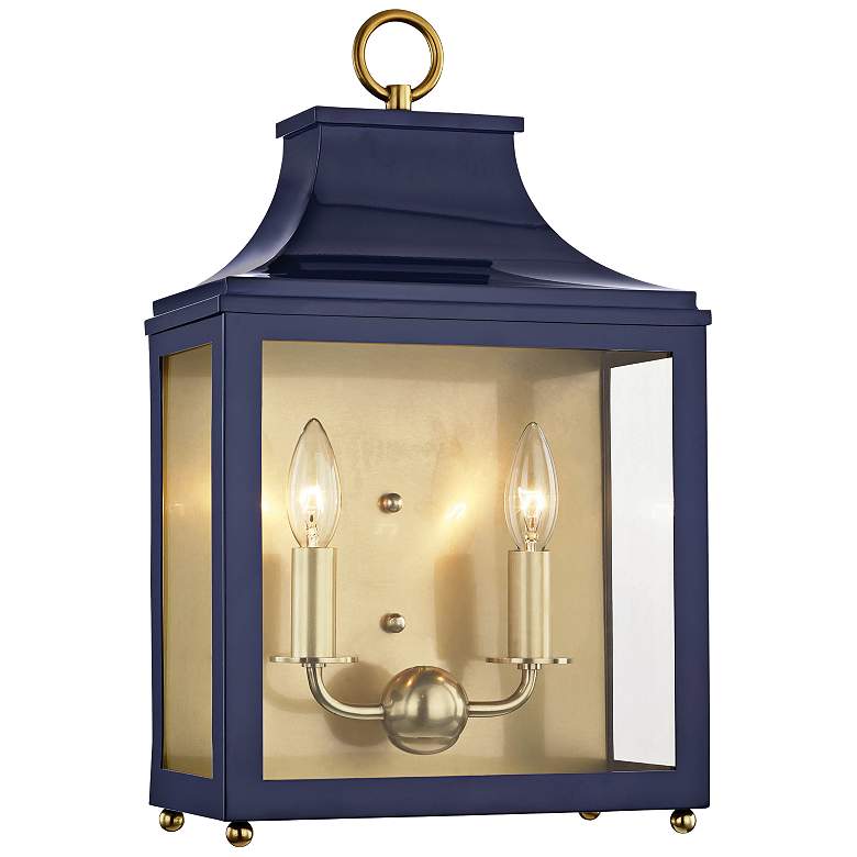 Image 1 Mitzi Leigh 18 1/2"H Aged Brass and Navy 2-Light Wall Sconce