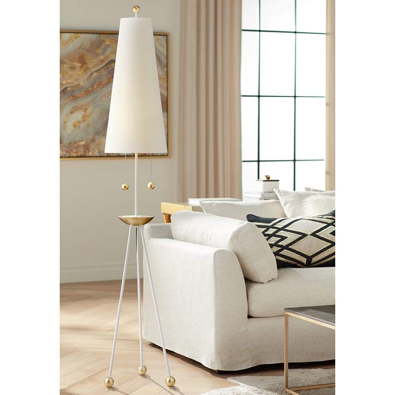 Image 1 Mitzi Liza White with Gold Leaf Metal Tripod Floor Lamp