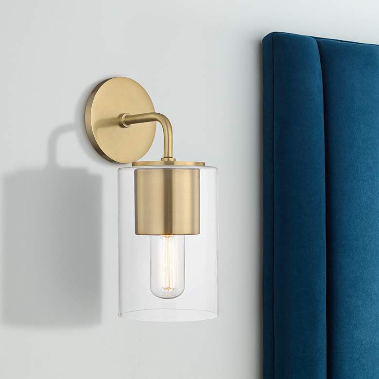 Image 1 Mitzi Lula 12 1/4" High Aged Brass Wall Sconce