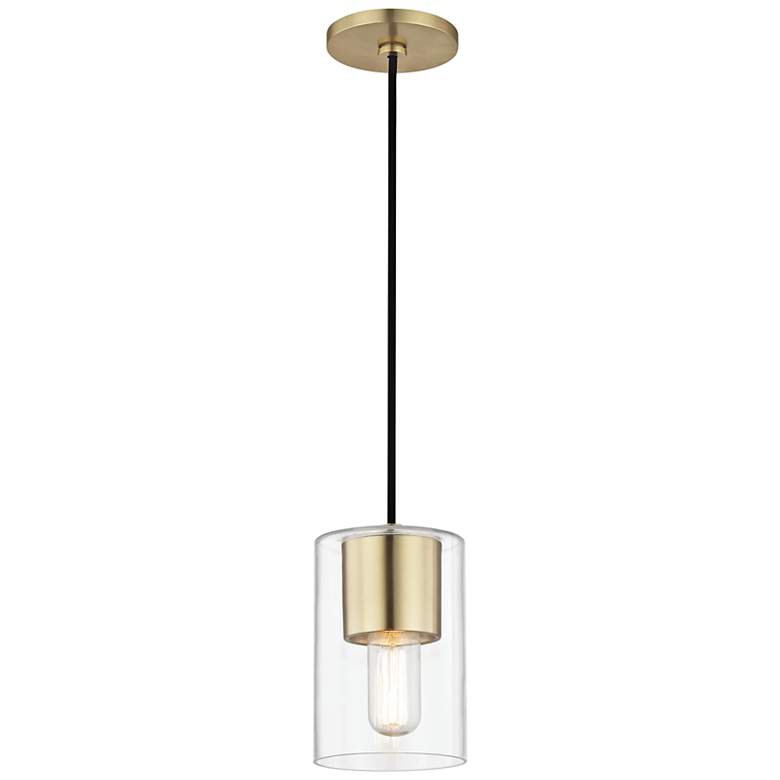 Image 2 Mitzi Lula 5 1/4 inch Wide Aged Brass and Clear Glass Modern Mini Pendant