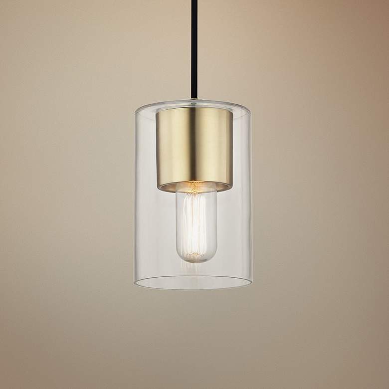 Image 1 Mitzi Lula 5 1/4" Wide Aged Brass and Clear Glass Modern Mini Pendant