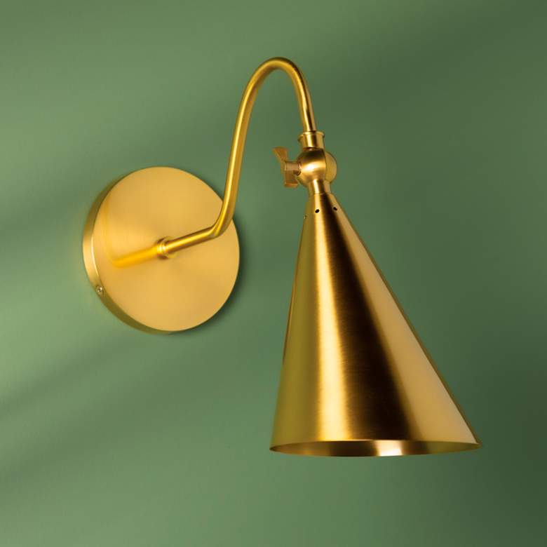 Image 1 Mitzi Lupe 12" High Aged Brass Modern Cone Wall Sconce
