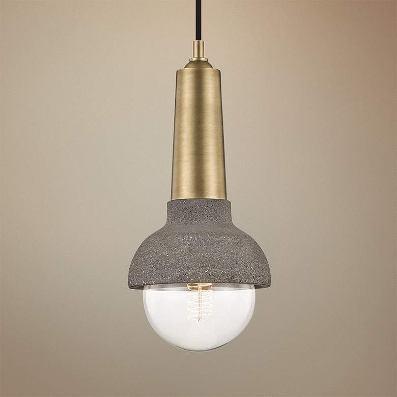 Image 1 Mitzi Macy 6 inch Wide Aged Brass and Concrete Mini Pendant