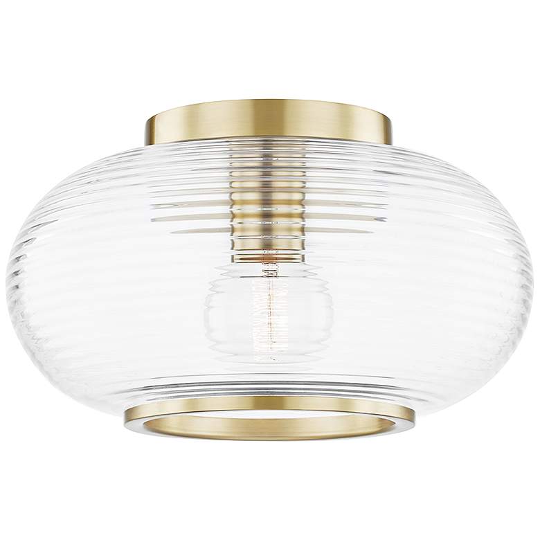 Image 2 Mitzi Maggie 12 3/4" Wide Aged Brass Ceiling Light with Glass Shade