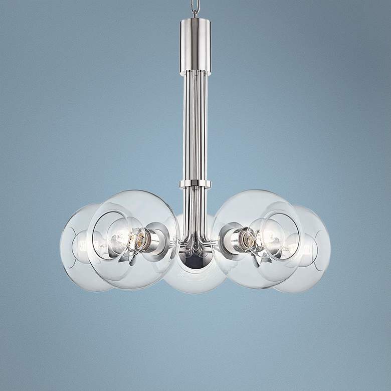 Image 1 Mitzi Margot 25"W Polished Nickel with Glass 5-Lt Chandelier