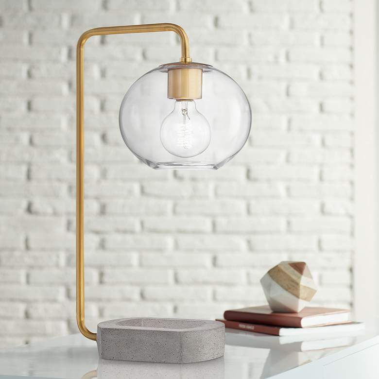 Image 1 Mitzi Margot Aged Brass Accent Table Lamp with Concrete Base