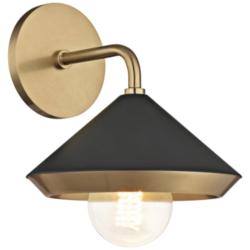 Mitzi Marnie 10 1/2&quot; High Aged Brass and Black Wall Sconce
