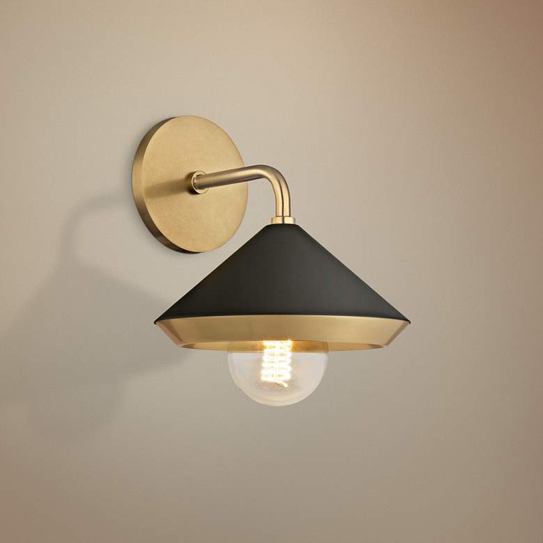Image 1 Mitzi Marnie 10 1/2" High Aged Brass and Black Wall Sconce