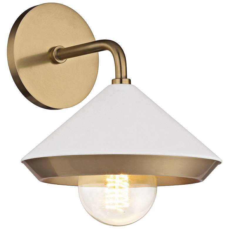 Image 1 Mitzi Marnie 10 1/2" High Aged Brass and White Wall Sconce