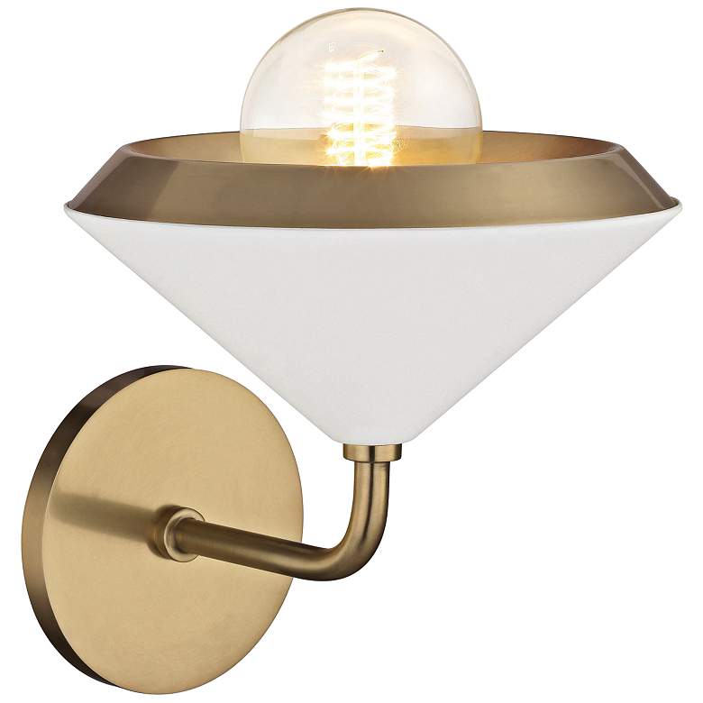 Image 3 Mitzi Marnie 10 1/2" High Aged Brass and White Wall Sconce more views