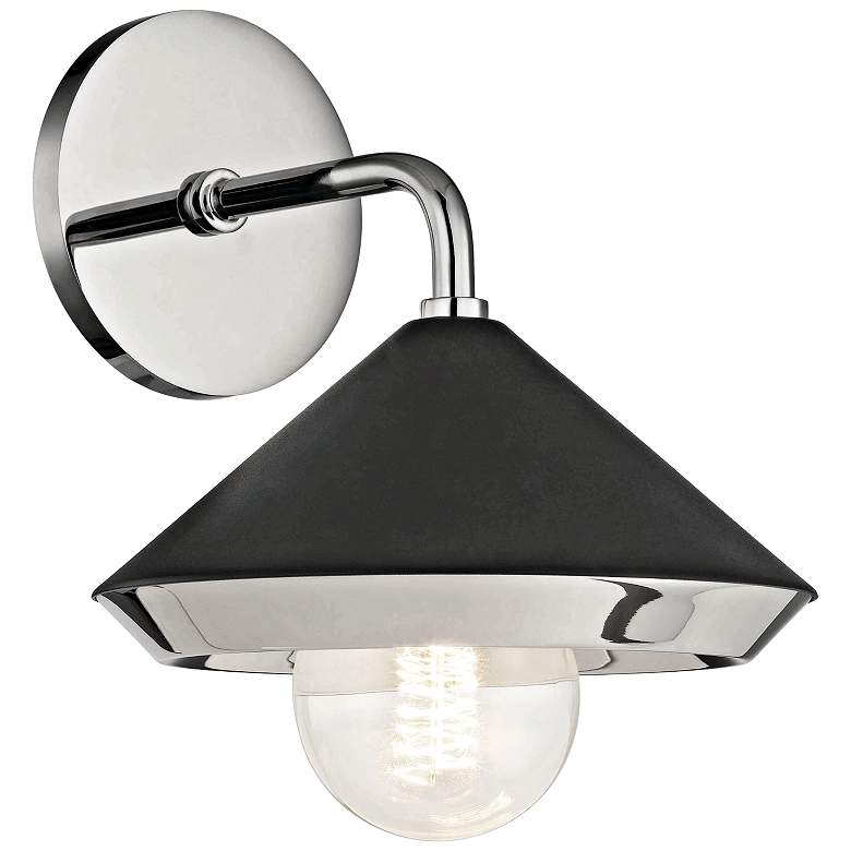 Image 1 Mitzi Marnie 10 inchH Polished Nickel and Black Wall Sconce