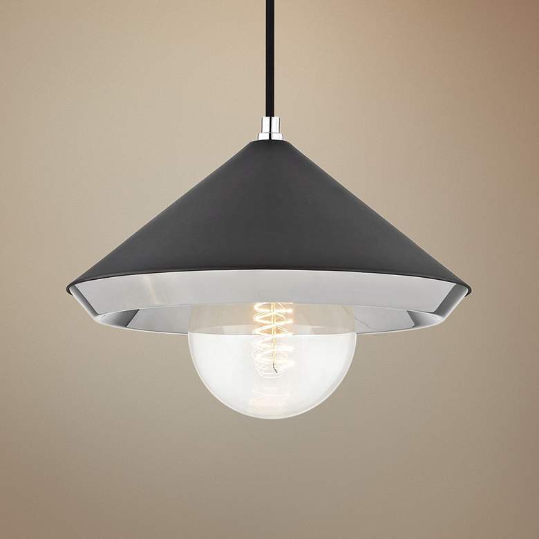 Image 1 Mitzi Marnie 11 3/4 inch Wide Polished Nickel and Black Modern Pendant