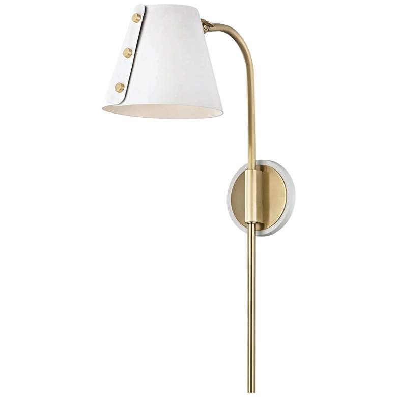 Image 1 Mitzi Meta Aged Brass and White LED Swing Arm Wall Lamp