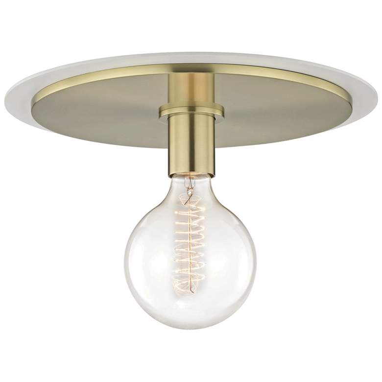 Image 1 Mitzi Milo 14 inch Wide Aged Brass and White Ceiling Light