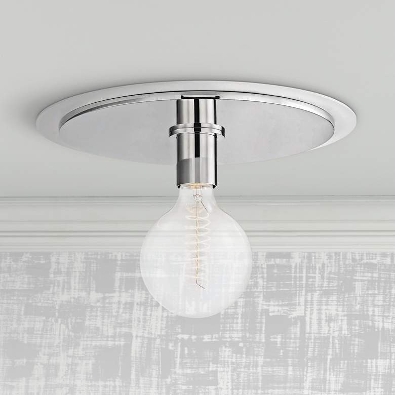 Image 1 Mitzi Milo 14 inch Wide Polished Nickel and White Ceiling Light