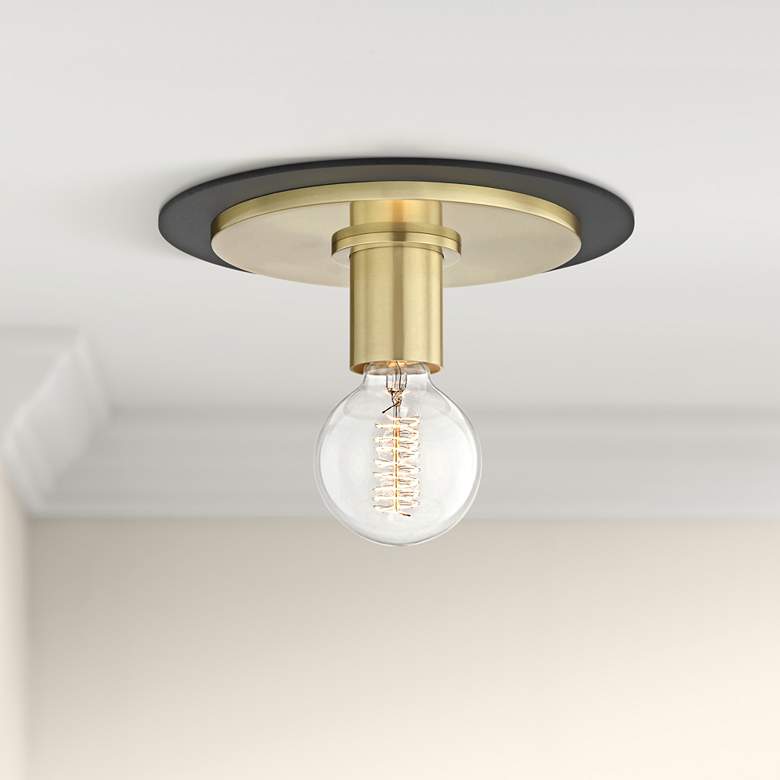 Mitzi Milo 9&quot; Wide Aged Brass and Black Ceiling Light