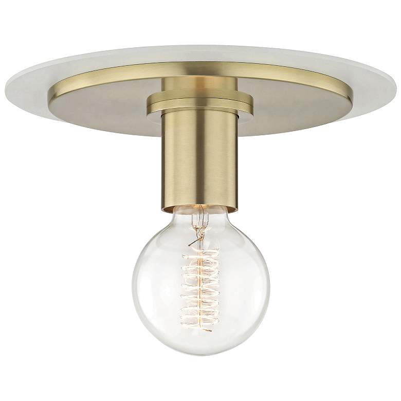Mitzi Milo 9&quot; Wide Aged Brass and White Ceiling Light
