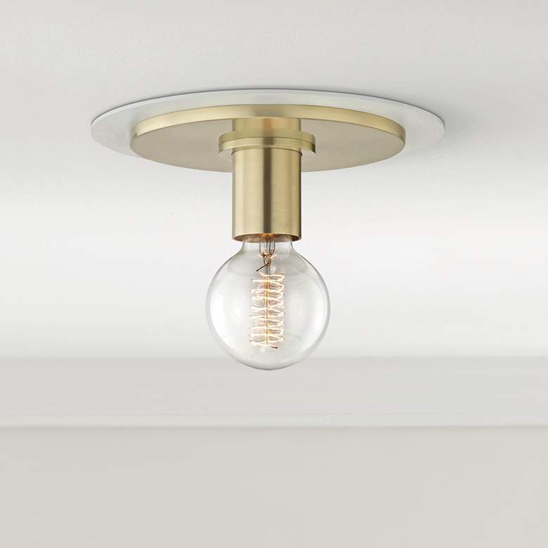 Mitzi Milo 9&quot; Wide Aged Brass and White Ceiling Light