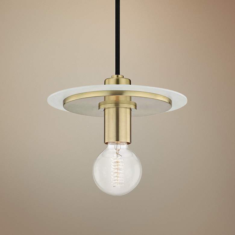 Image 1 Mitzi Milo 9" Wide Aged Brass and White Mini Pendant