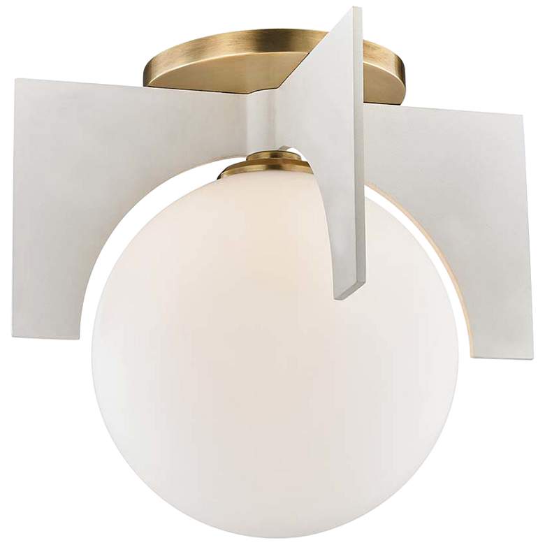Image 1 Mitzi Nadia 11" Wide Aged Brass and White Ceiling Light
