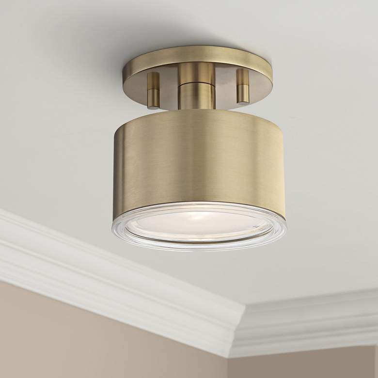 Image 1 Mitzi Nora 5 1/4" Wide Aged Brass LED Ceiling Light