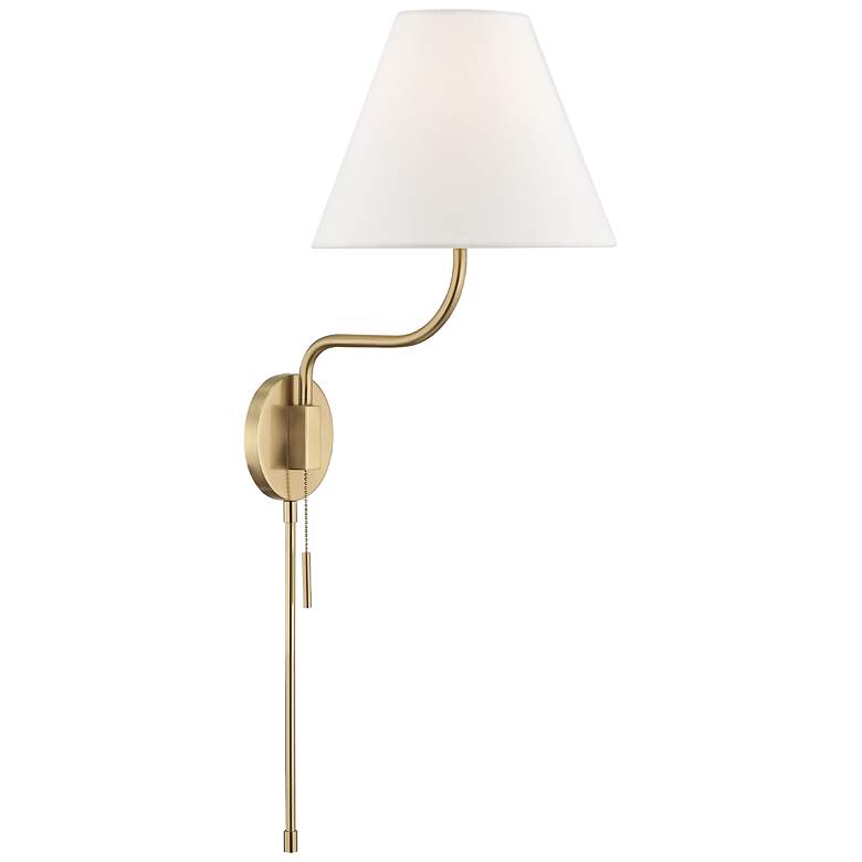 Image 1 Mitzi Patti 1 Light Plug-in Sconce in Aged Brass