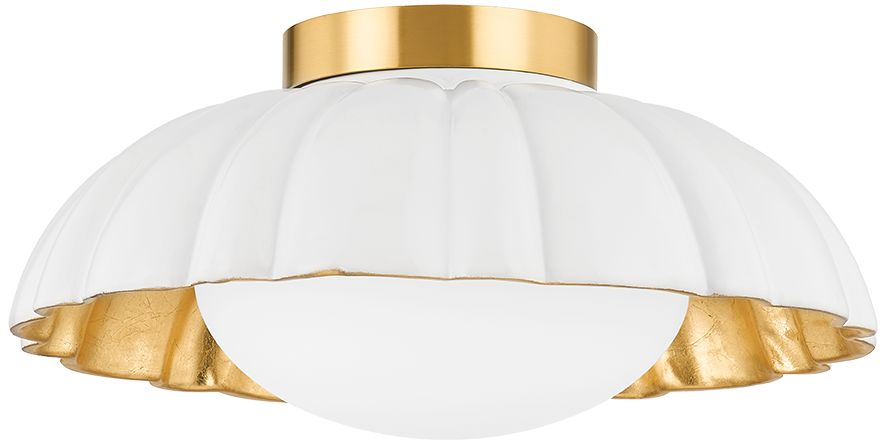 Image 2 Mitzi Penelope 14"W Aged Brass and Satin White Ceiling Light