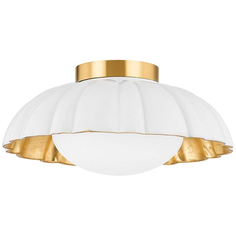 Image 2 Mitzi Penelope 14"W Aged Brass and Satin White Ceiling Light