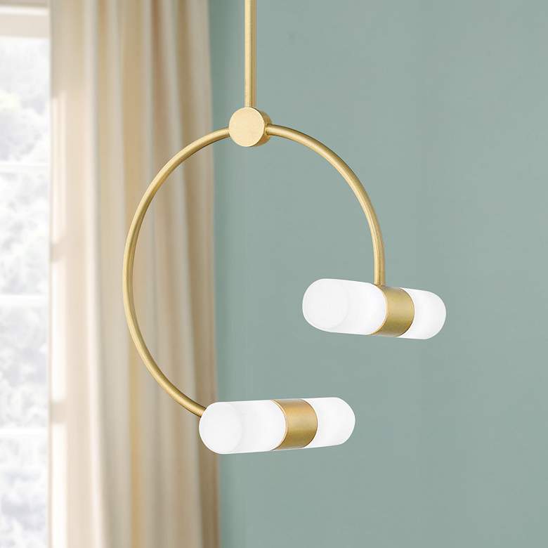 Image 1 Mitzi Rae 12 1/2" Wide 4-Light Aged Brass LED Pendant Light