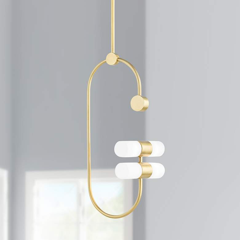 Image 1 Mitzi Rae 8 3/4"W 4-Light Aged Brass LED Mini Pendant Light