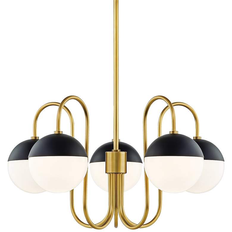 Image 2 Mitzi Renee 28 inch Wide Aged Brass and Black 5-Light Chandelier
