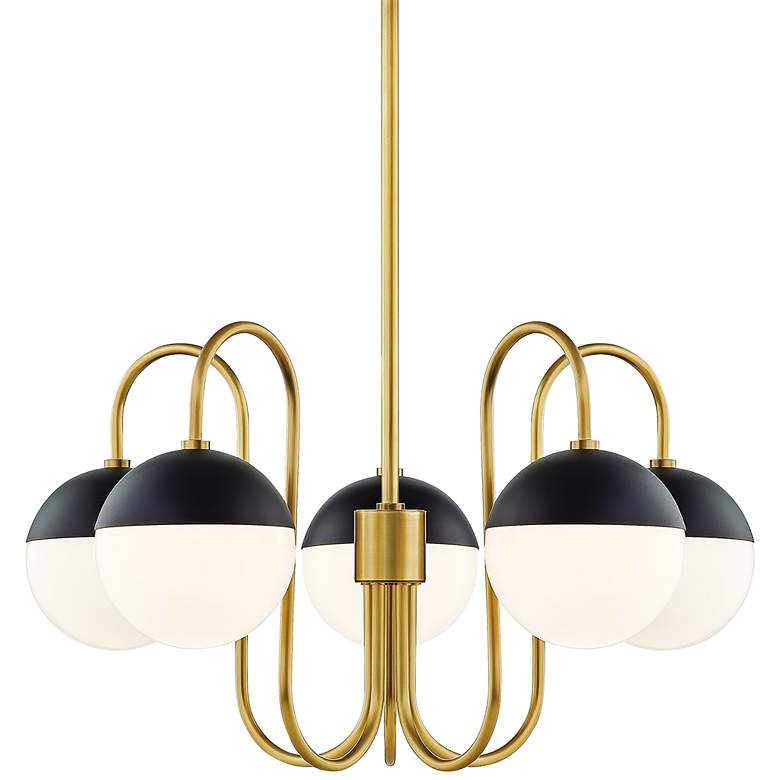 Image 2 Mitzi Renee 28" Wide Aged Brass and Black 5-Light Chandelier