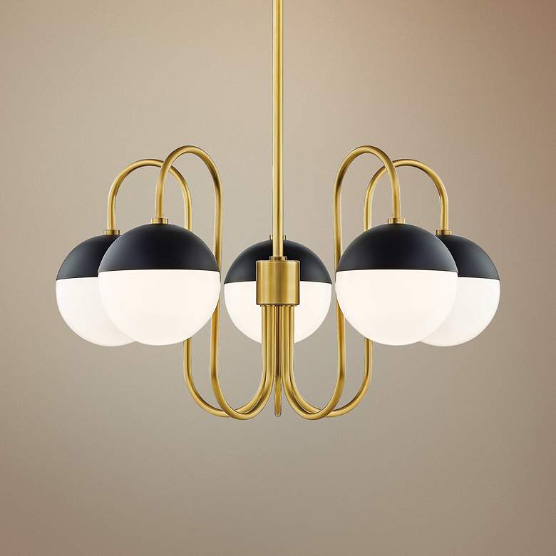 Image 1 Mitzi Renee 28 inch Wide Aged Brass and Black 5-Light Chandelier