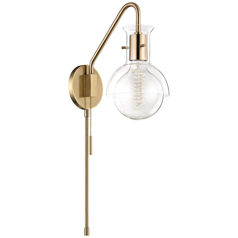 Image 1 Mitzi Riley Aged Brass and Clear Glass Swing Arm Wall Lamp